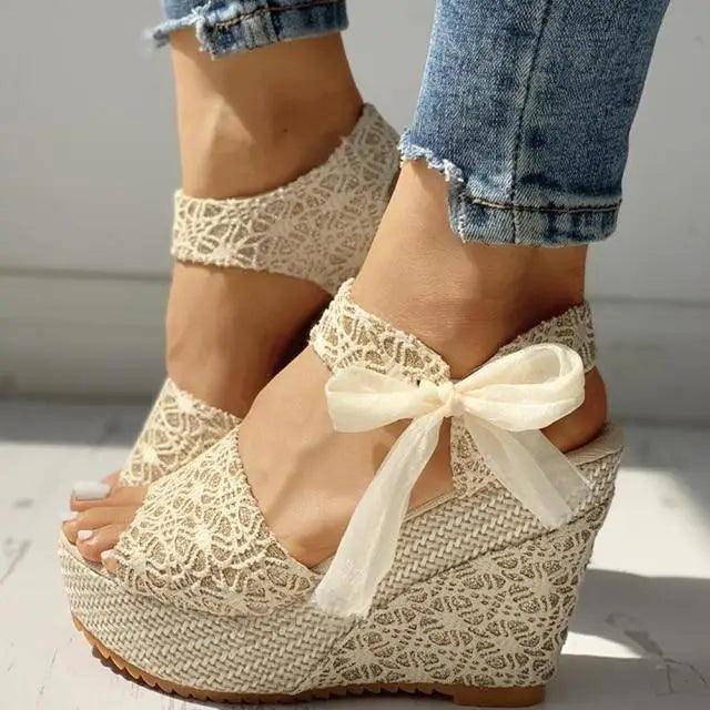 Wood High Heels Wedge Sandals