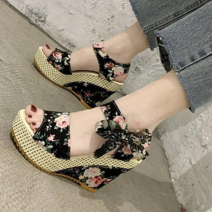 Wood High Heels Wedge Sandals