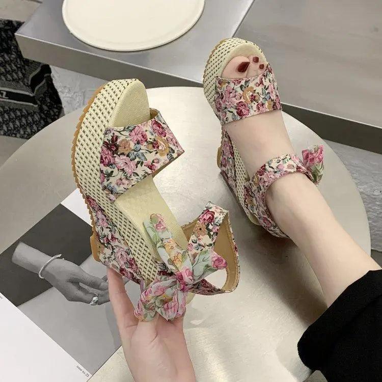 Wood High Heels Wedge Sandals