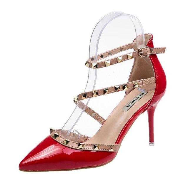 Valentinian Closed Toe Pointy Heels With Adjustable Strap
