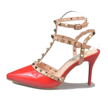 Valentinian Closed Toe Pointy Heels With Adjustable Strap